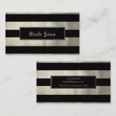 Silver & Black Stripes Chic Modernes Glam Visitenkarte (Vorne/Hinten)