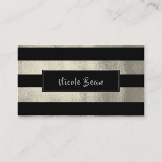Silver & Black Stripes Chic Modernes Glam Visitenkarte (Vorderseite)