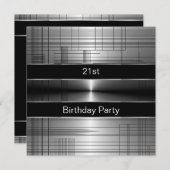 Silver Black Stripes Mans 21. Geburtstag Party Einladung (Vorne/Hinten)