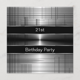 Silver Black Stripes Mans 21. Geburtstag Party Einladung
