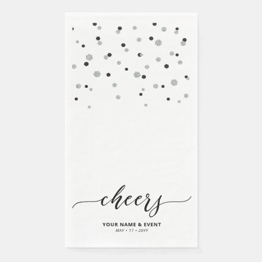 Silver Black Stylish Script Confetti Cheers Party Serviette (Vorderseite)