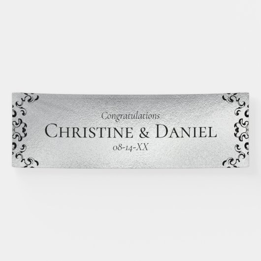 Silver & Black Swirl Gothic Wedding Banner (Horizontal)
