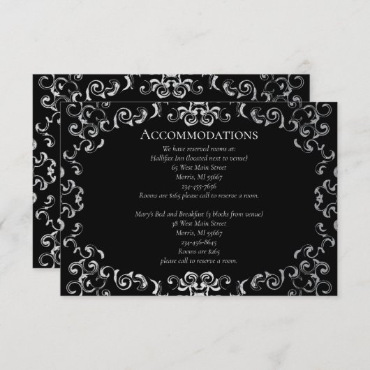 Silver & Black Swirl Gothic Wedding Begleitkarte (Vorne/Hinten)