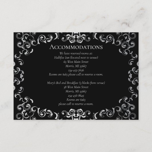 Silver & Black Swirl Gothic Wedding Begleitkarte (Vorderseite)