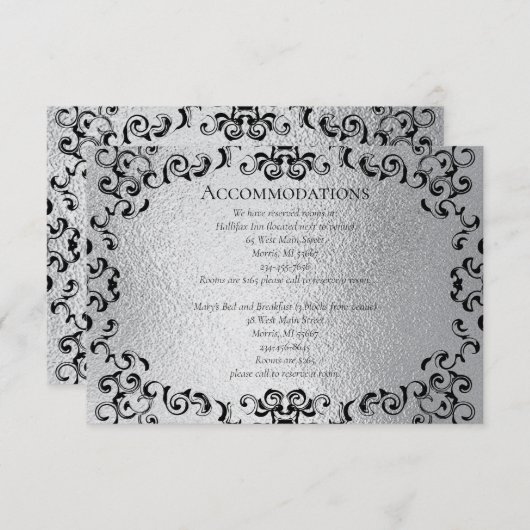 Silver Black Swirl Gothic Wedding Begleitkarte (Vorne/Hinten)