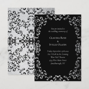 Silver & Black Swirl Gothic Wedding Einladung