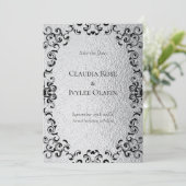 Silver & Black Swirl Gothic Wedding Einladung (Stehend Vorderseite)