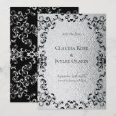 Silver & Black Swirl Gothic Wedding Einladung (Vorne/Hinten)
