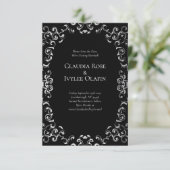 Silver & Black Swirl Gothic Wedding Einladung (Stehend Vorderseite)