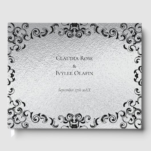 Silver & Black Swirl Gothic Wedding Gästebuch (Vorderseite)
