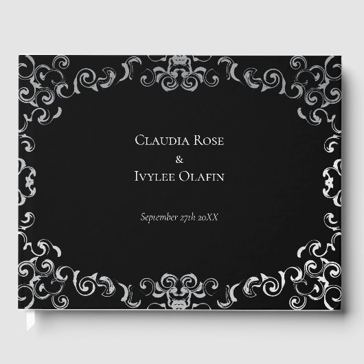 Silver & Black Swirl Gothic Wedding Gästebuch (Vorderseite)