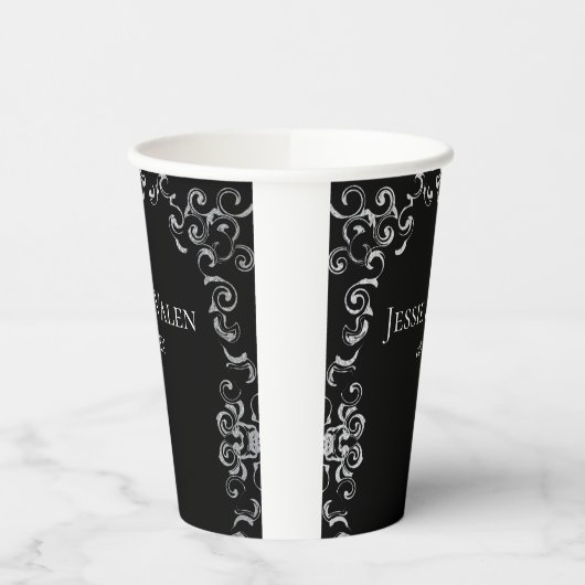 Silver & Black Swirl Gothic Wedding Pappbecher (Links)