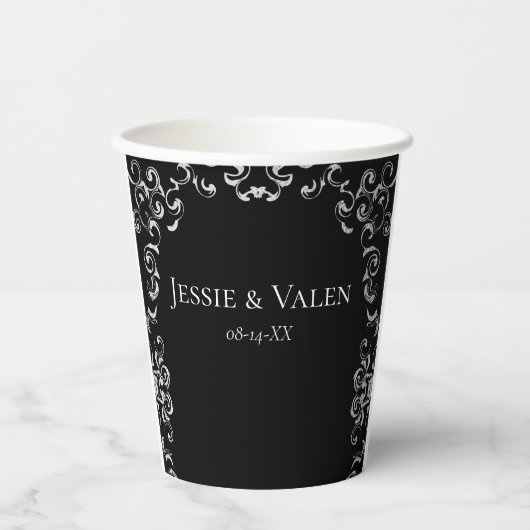 Silver & Black Swirl Gothic Wedding Pappbecher (Vorderseite)
