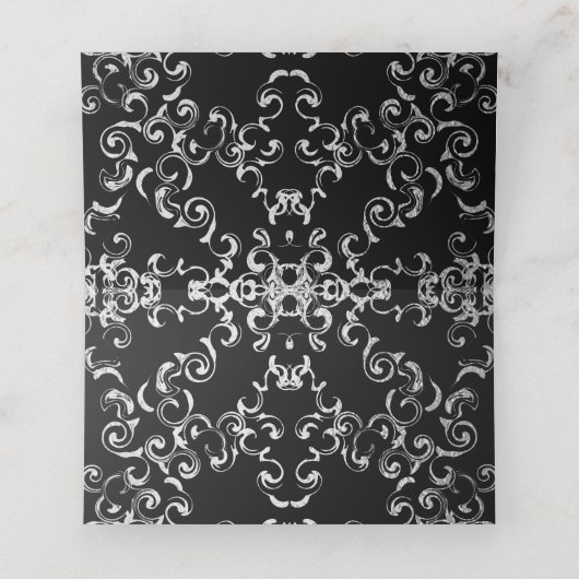 Silver & Black Swirl Gothic Wedding Platzkarte (Innenseite Aufgefaltet)