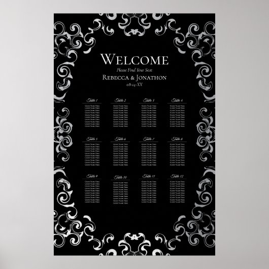 Silver & Black Swirl Gothic Wedding Poster (Vorne)