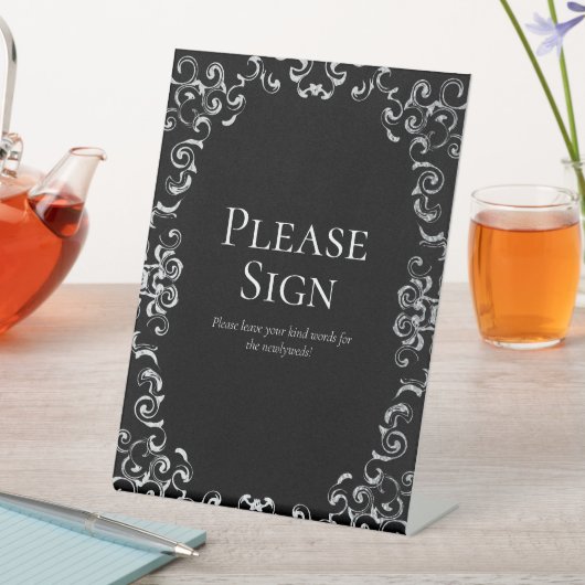 Silver Black Swirl Gothic Wedding Sockelschild (In Situ)