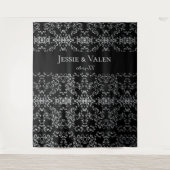 Silver & Black Swirl Gothic Wedding Wandteppich (Vorderseite)