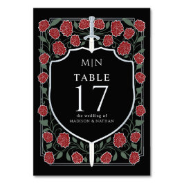 Silver Black Sword & Shield Fantasy Wedding Tischnummer