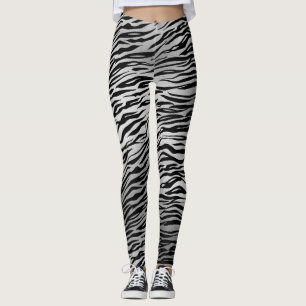 Silver Black Tiger Print Frauen Leggings