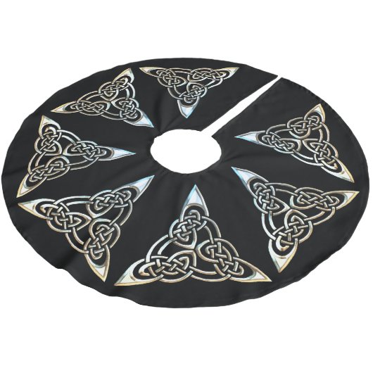 Silver Black Triangle Spiralen keltische Knie-Desi Polyester Weihnachtsbaumdecke (Schrägansicht)