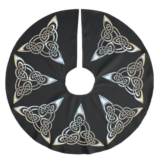 Silver Black Triangle Spiralen keltische Knie-Desi Polyester Weihnachtsbaumdecke (Vorderseite)