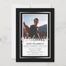 Silver & Black Typografie | Foto Graduation Party Einladung