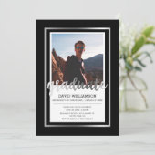 Silver & Black Typografie | Foto Graduation Party Einladung (Stehend Vorderseite)