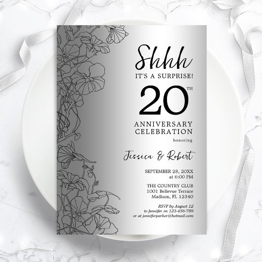 Silver Black Überraschung 20 Jahre alt Einladung