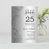 Silver Black Überraschung 25 Jahre alt Einladung (Stehend Vorderseite)
