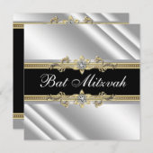 Silver Black und Gold Bat Mitzvah Einladung (Vorne/Hinten)