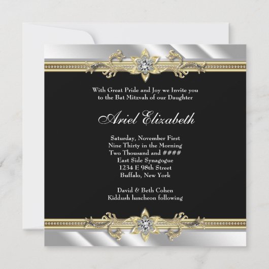 Silver Black und Gold Bat Mitzvah Einladung (Rückseite)
