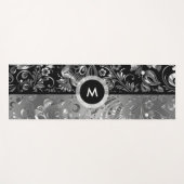 Silver & Black Vintag Damask Yogamatte (Vorderseite (Horizontal))