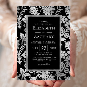 Silver Black Vintag Floral Pattern Hochzeit Einladung