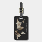 Silver Black Watercolor Weltkarte Personalisiert Gepäckanhänger (Vorderseite vertikal)