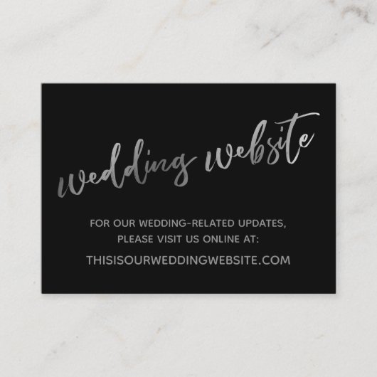 Silver Black Wedding Website & Save the Date Card Visitenkarte (Vorderseite)