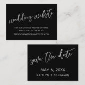 Silver Black Wedding Website & Save the Date Card Visitenkarte (Vorne/Hinten)