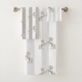 Silver Black White Stripe Pferd Handtuchhandtuch S Badhandtuch Set (Insitu)