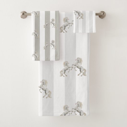 Silver Black White Stripe Pferd Handtuchhandtuch S Badhandtuch Set (Insitu)