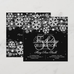 Silver Black Winter Glitzer Glam 50. Geburtstag Einladung