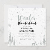 Silver & Black Winter Wonderland Junge Geburtstag Einladung (Vorderseite)