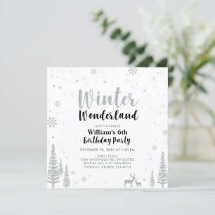 Silver & Black Winter Wonderland Junge Geburtstag Einladung