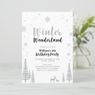 Silver & Black Winter Wonderland Junge Geburtstag Einladung