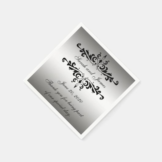 Silver Black Wirbel Vielen Dank für Ihr Hochzeitsp Serviette (Ecke)