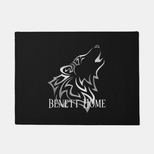 Silver Black Wolf Monogram Vector Fußmatte (Vorderseite)