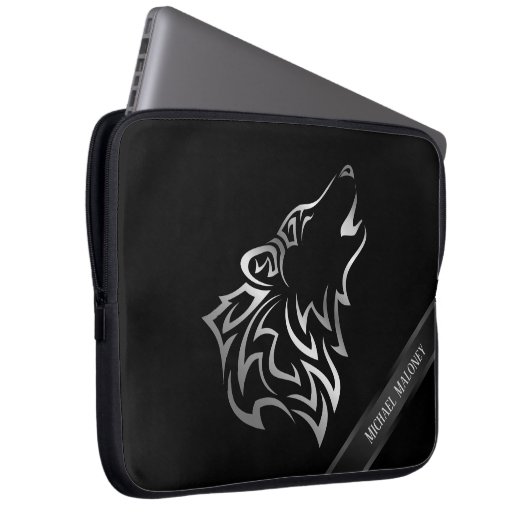 Silver Black Wolf Monogram Vector Laptopschutzhülle (Vorne Rechts)