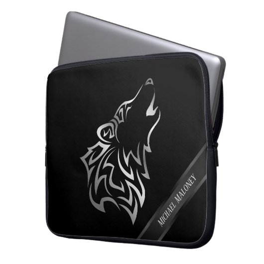 Silver Black Wolf Monogram Vector Laptopschutzhülle (Vorderseite Links)