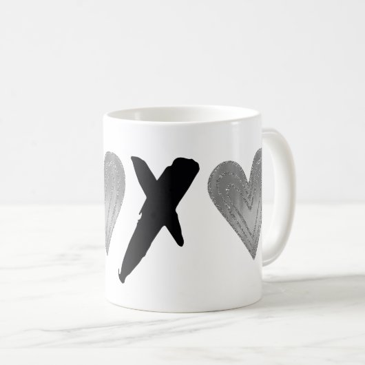 Silver Black XOXO Herz Kaffeetasse (VorderseiteRechts)