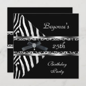 Silver Black Zebra Leopard Einladung 25. Geburtsta (Vorne/Hinten)