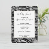Silver Black Zebra Print Baby Dusche Einladung (Stehend Vorderseite)