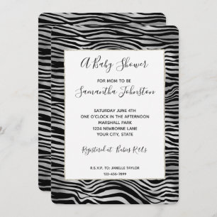 Silver Black Zebra Print Baby Dusche Einladung